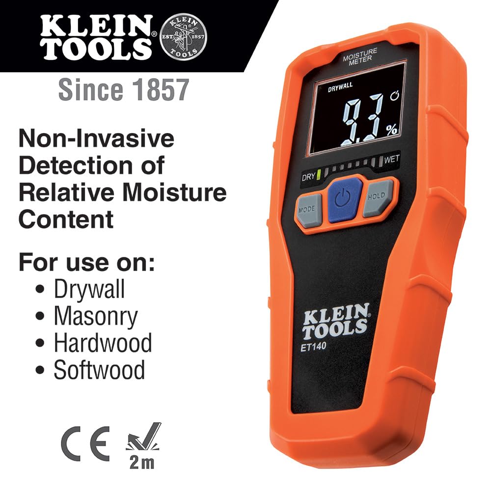 Klein Tools ET140 detalle de pantalla reverse-contrast y barra LED legible