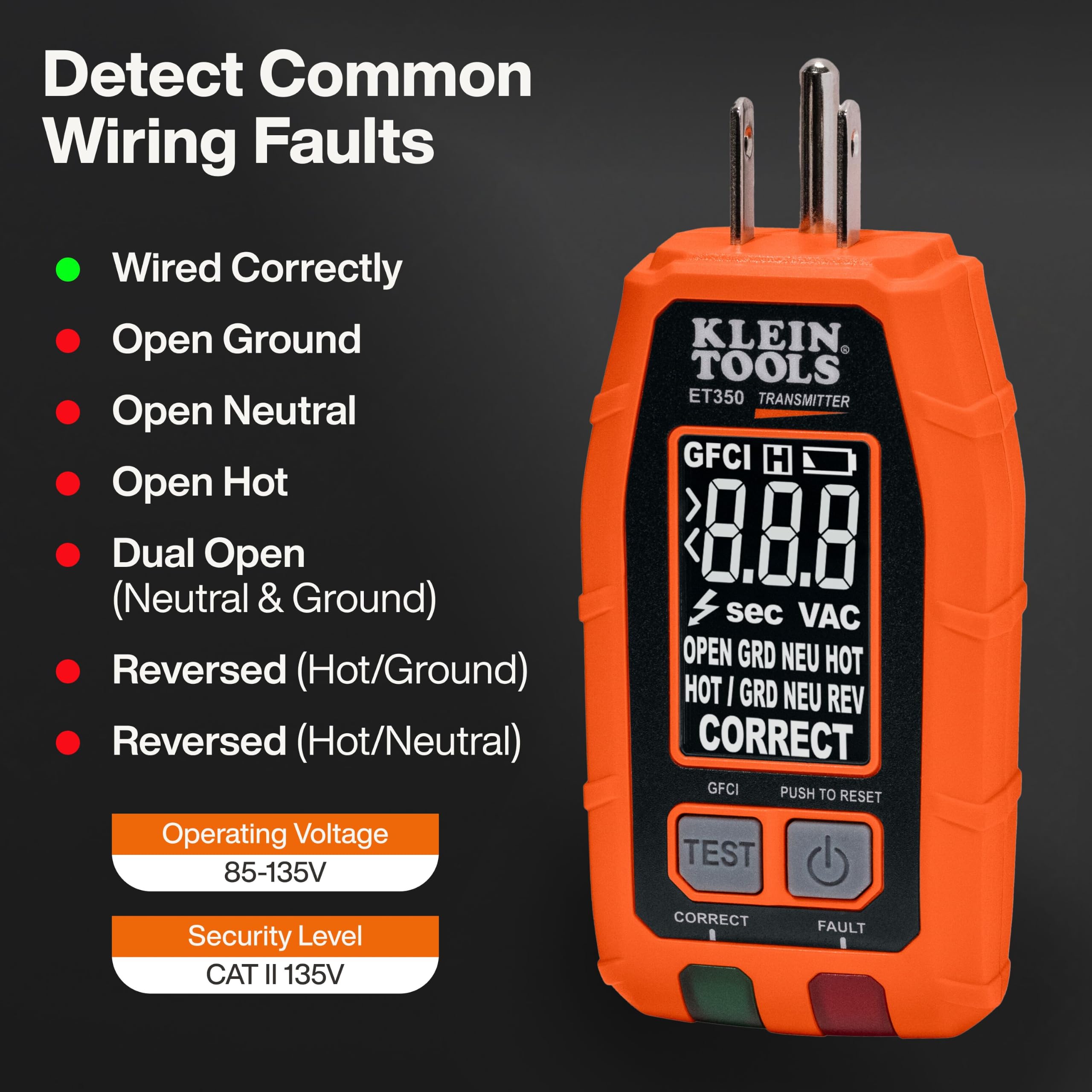 Klein Tools ET350 detectando voltaje sin contacto en cable, aumenta seguridad antes de tocar