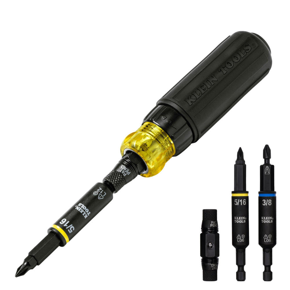 Klein Tools vista frontal del destornillador 11 en 1 con beneficio de versatilidad