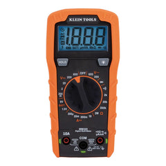 Klein Tools MM325 vista frontal con pantalla y selector, lectura rápida