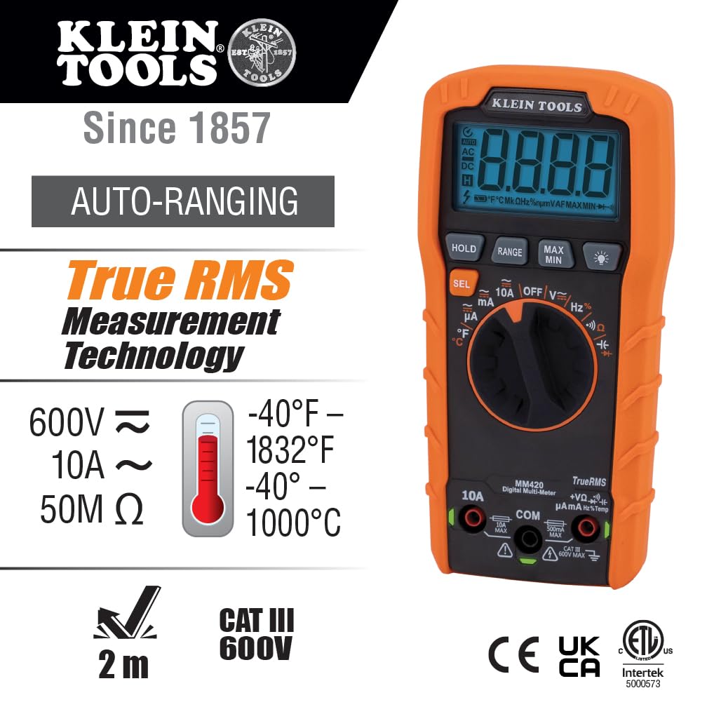 KLEIN TOOLS MM420 pantalla retroiluminada con lectura clara en zonas oscuras
