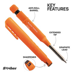 KLEIN TOOLS primer plano de la punta metálica y mina 2.8 mm, precisión en marcas