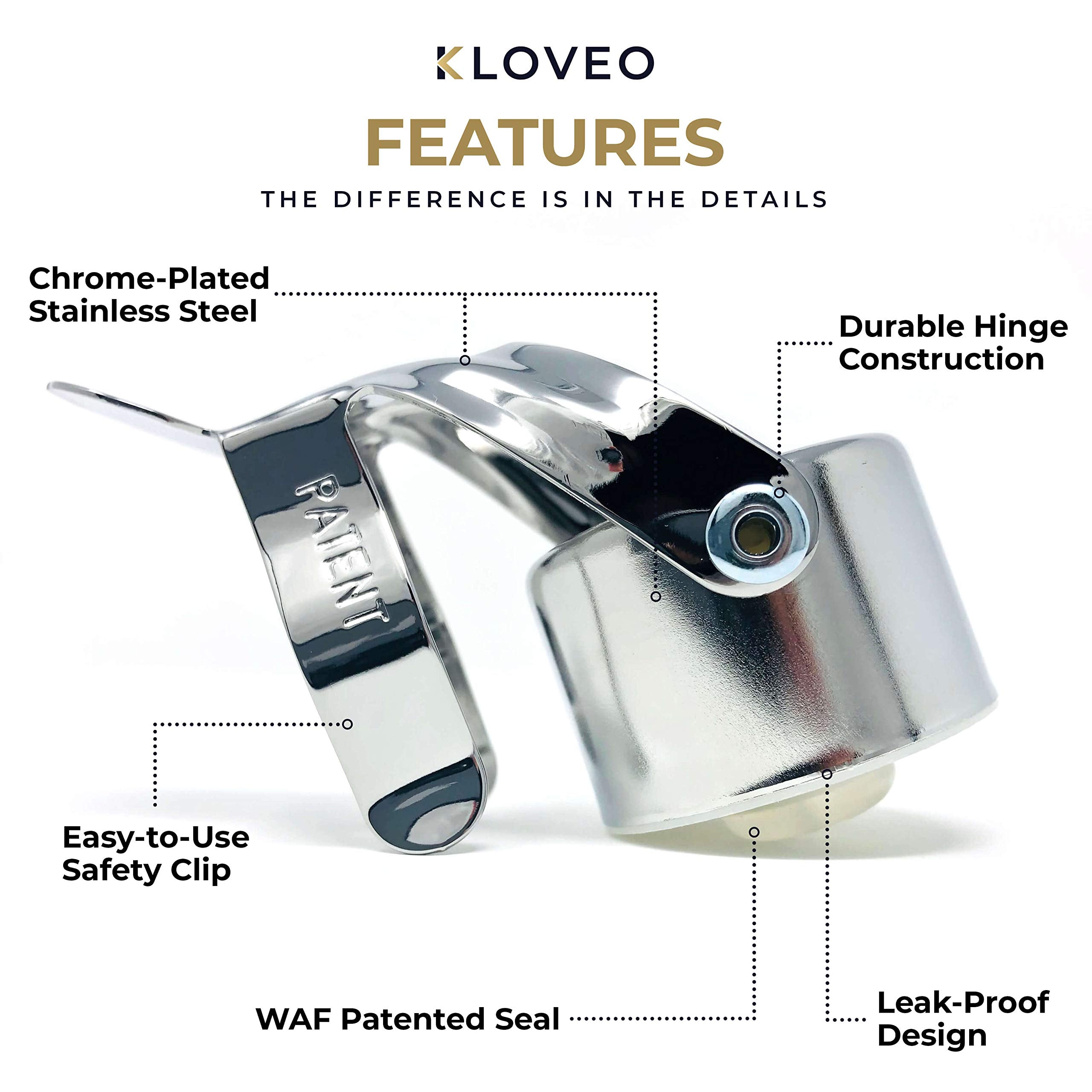 KLOVEO stopper locked on sparkling wine bottle preserving bubbles during use