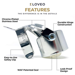 KLOVEO stopper locked on sparkling wine bottle preserving bubbles during use