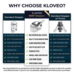 KLOVEO stopper next to wine glass for size comparison showing convenient storage benefit