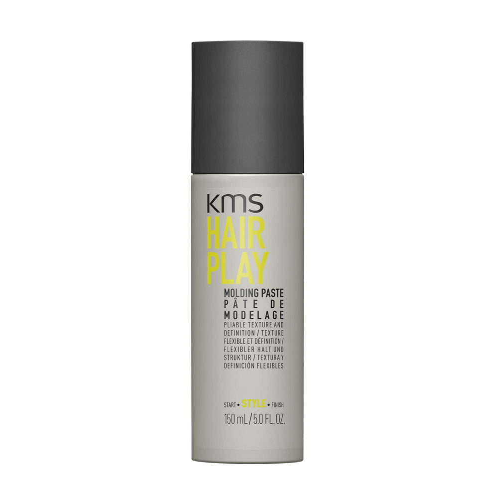 KMS envase frontal de HAIRPLAY Molding Paste mostrando tamaño y diseño práctico