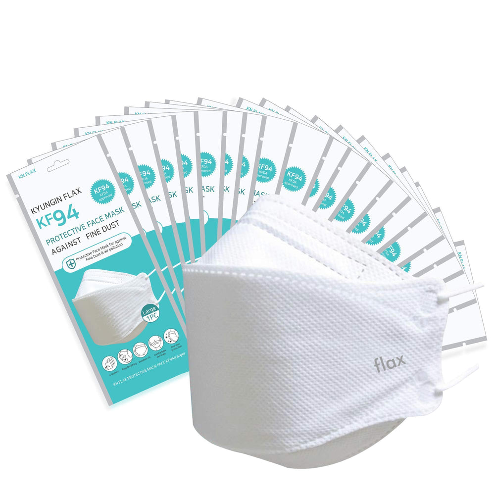 KN FLAX vista frontal de la mascarilla blanca con ajuste ergonómico y comodidad