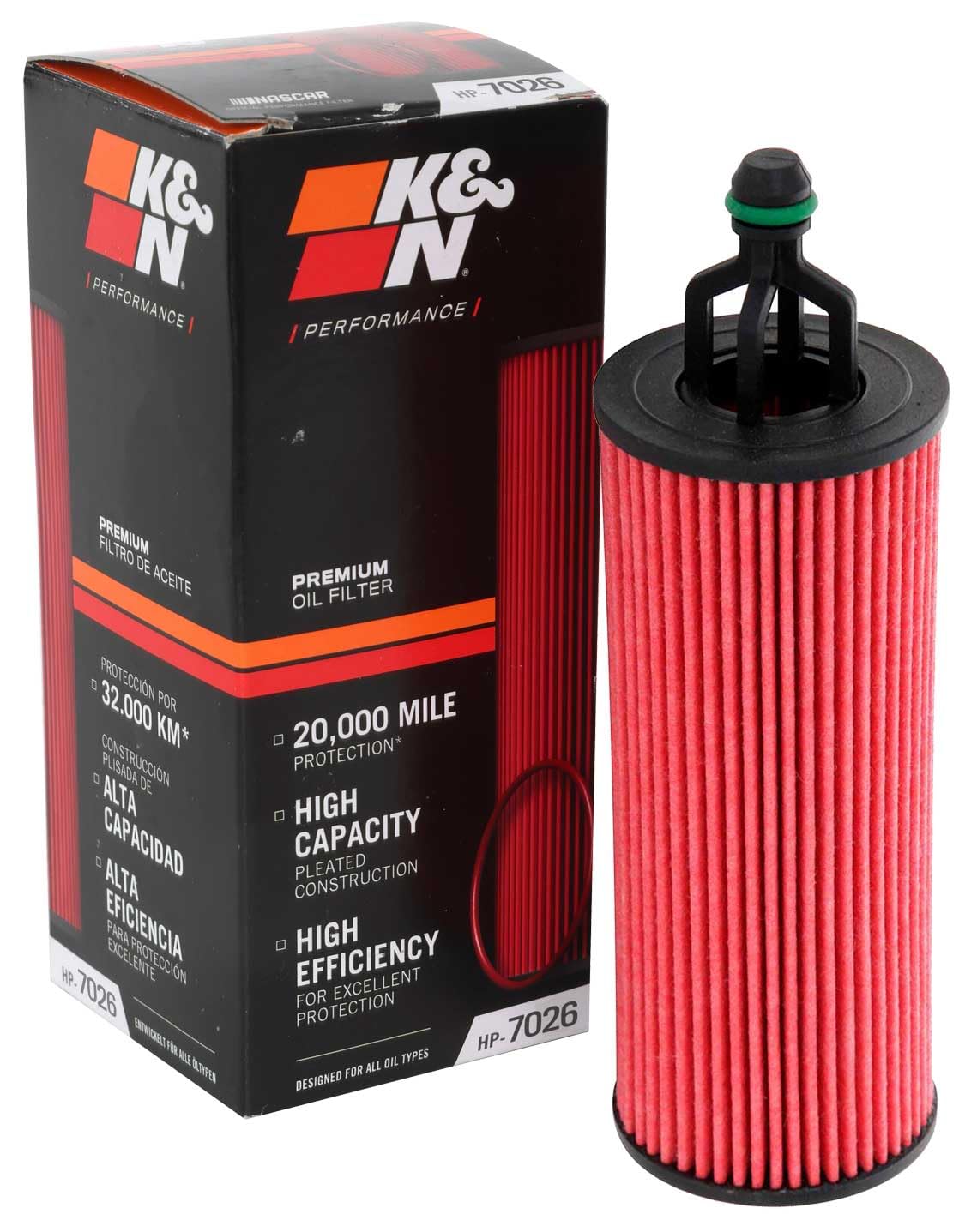 K&N filtro HP-7026 frontal mostrando empaque y diseño, confianza inmediata