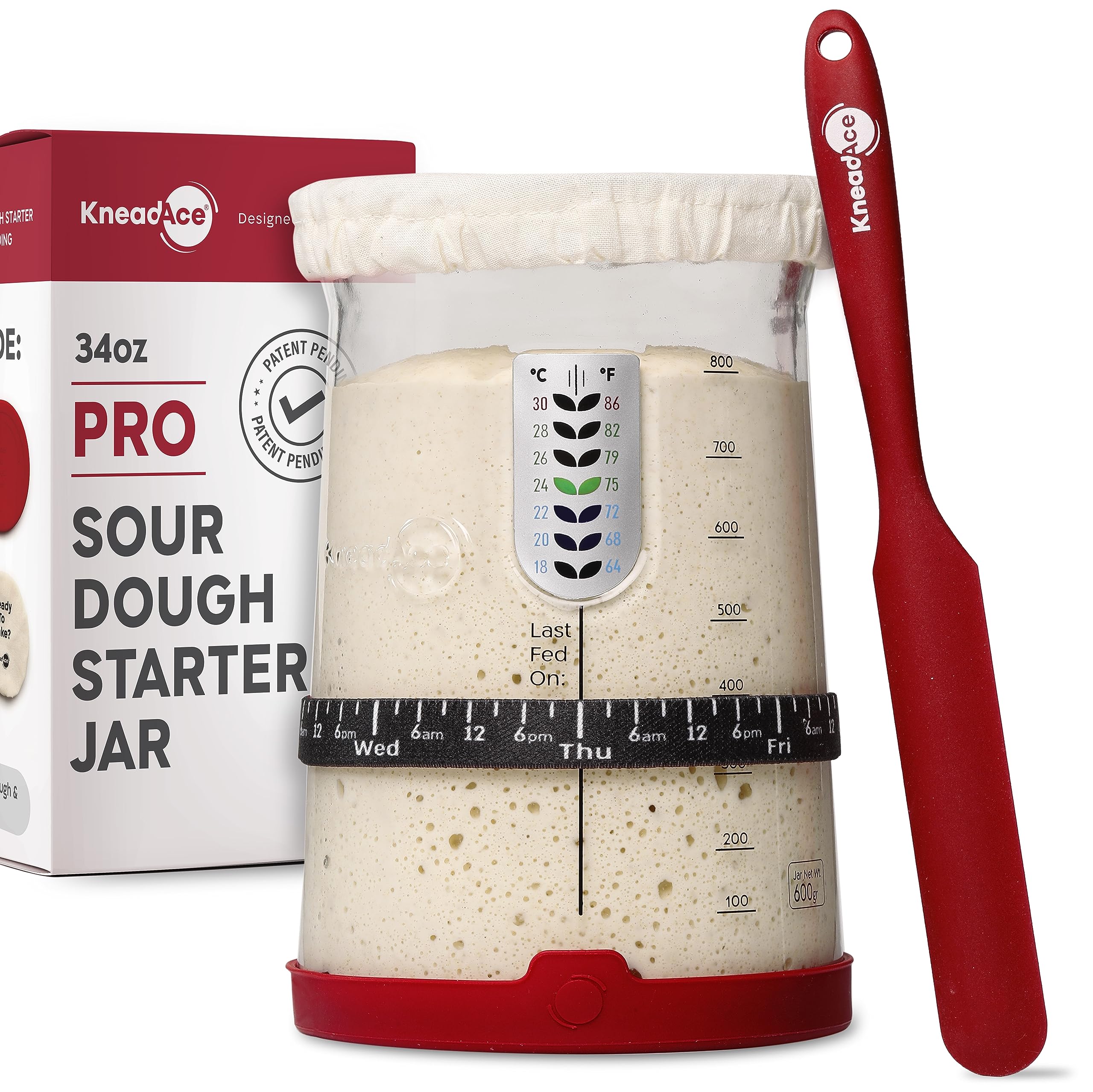 KNEADACE tarro frontal 34 oz listo para masa madre, facilita fermentación segura