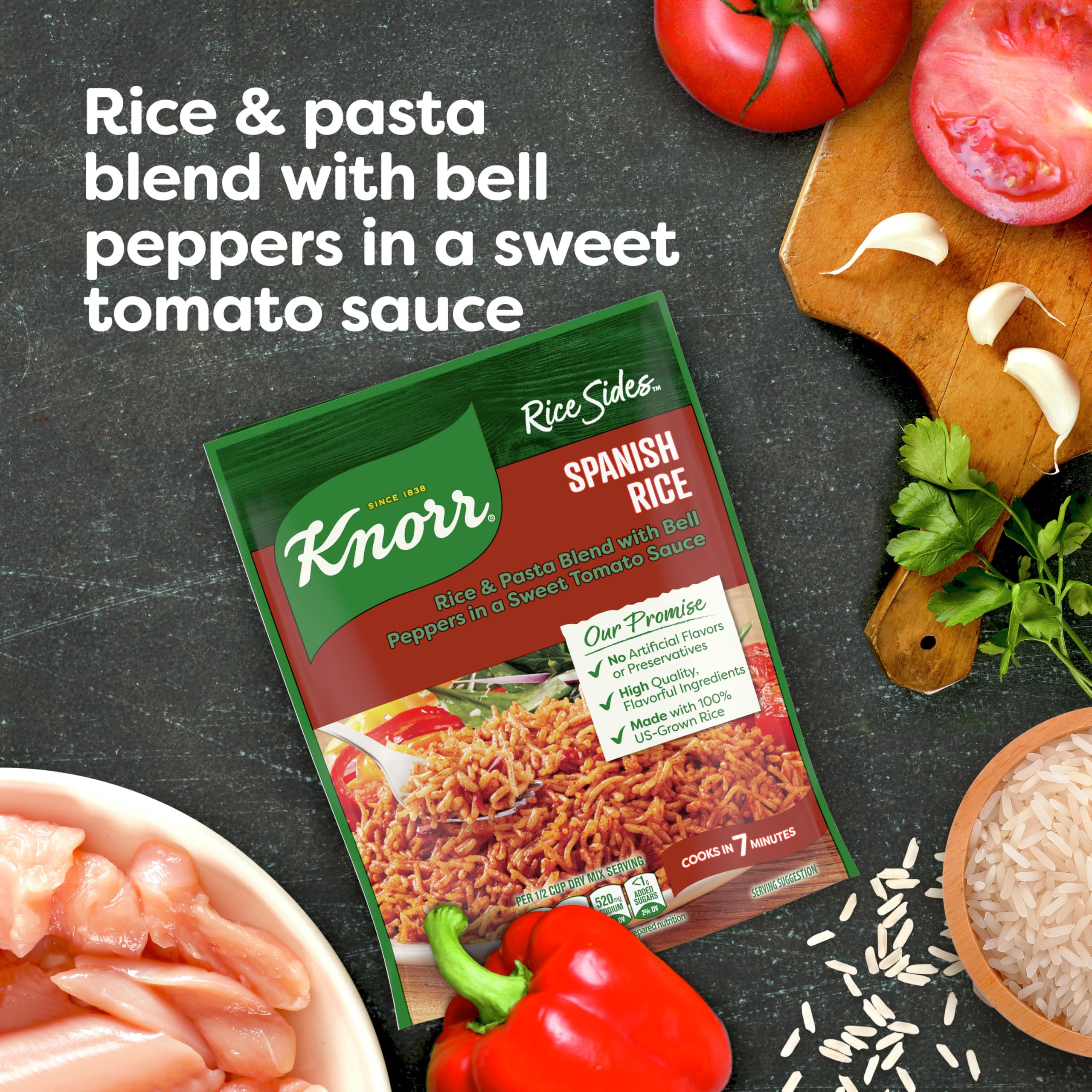 Knorr Spanish Rice sobre abierto mostrando textura del arroz y fideos, fácil preparación