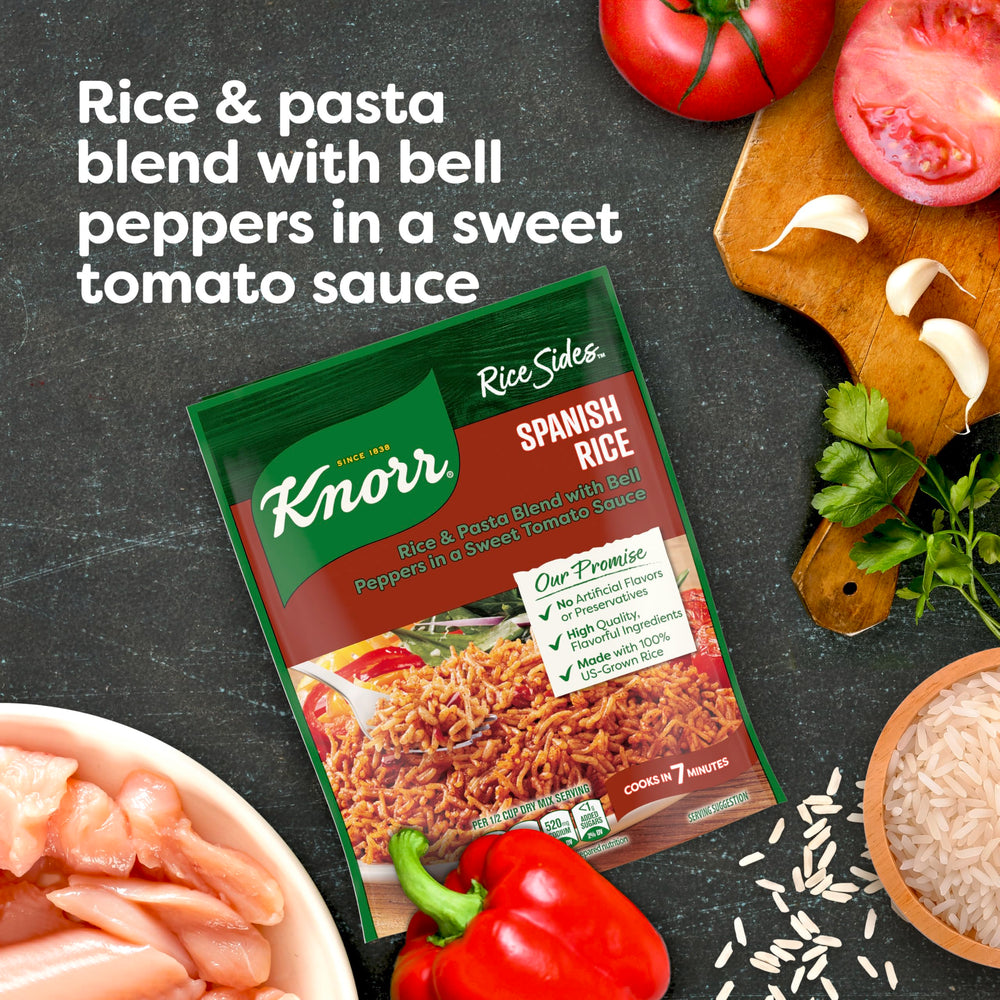 Knorr Spanish Rice sobre abierto mostrando textura del arroz y fideos, fácil preparación