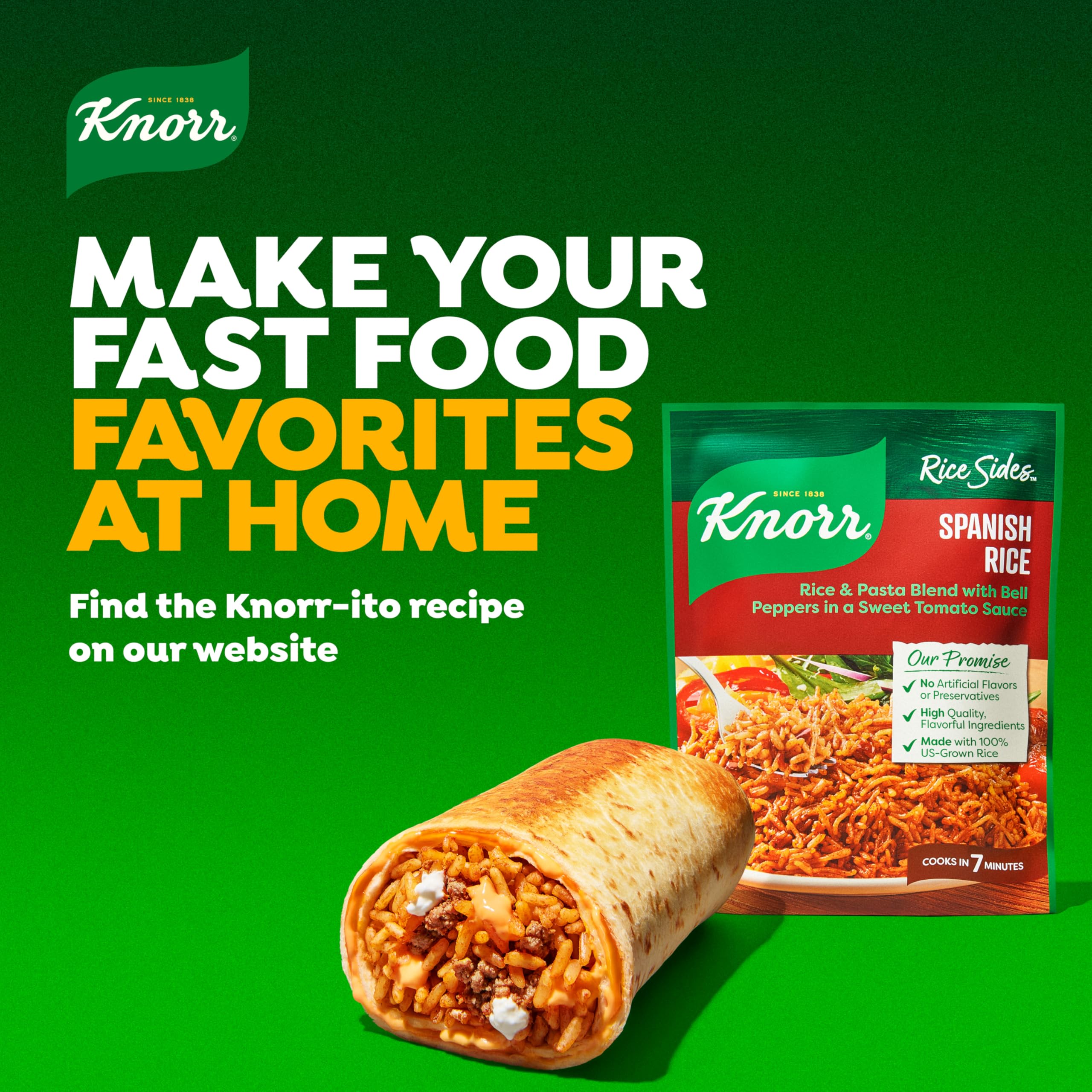 Knorr Spanish Rice en sartén caliente, marca Knorr con resultado sabroso y apetitoso