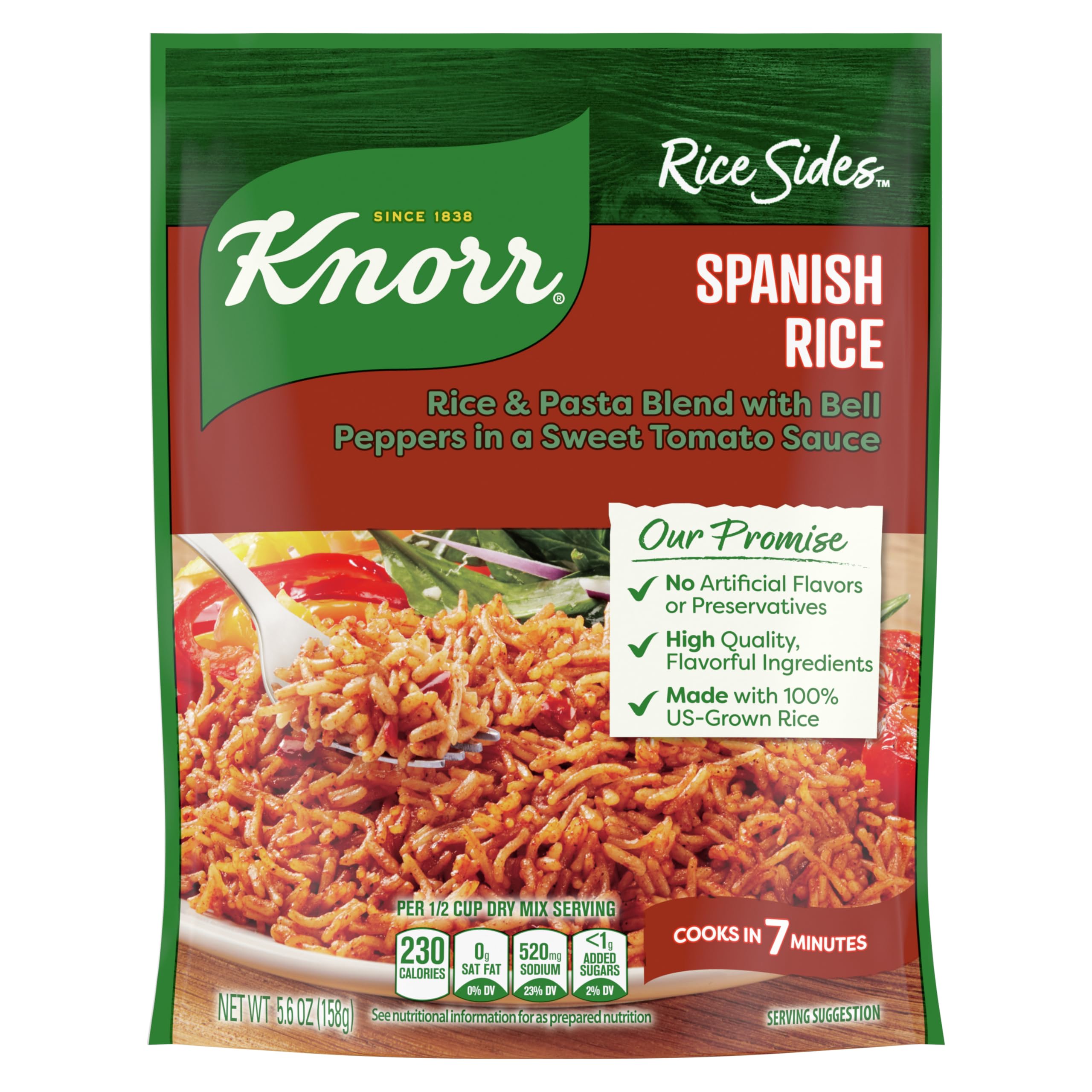 Knorr Spanish Rice vista frontal del paquete, presentación clara y lista rápida