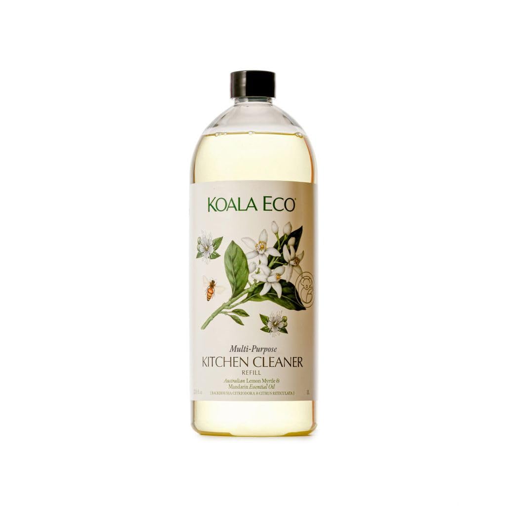 Koala Eco vista frontal del envase 34oz con etiqueta, transmite confianza ecológica