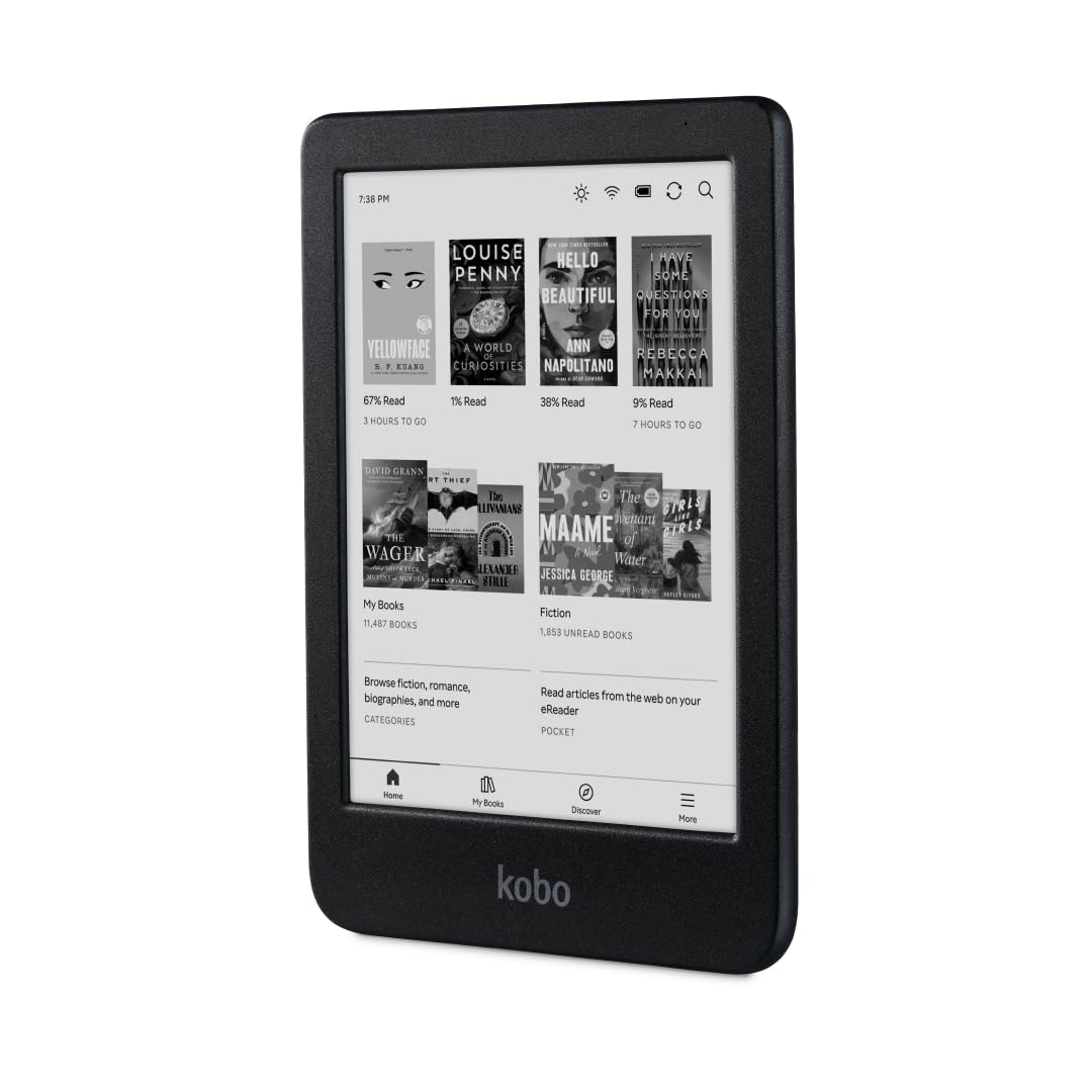 Kobo Clara BW primer plano de pantalla E Ink mostrando texto claro