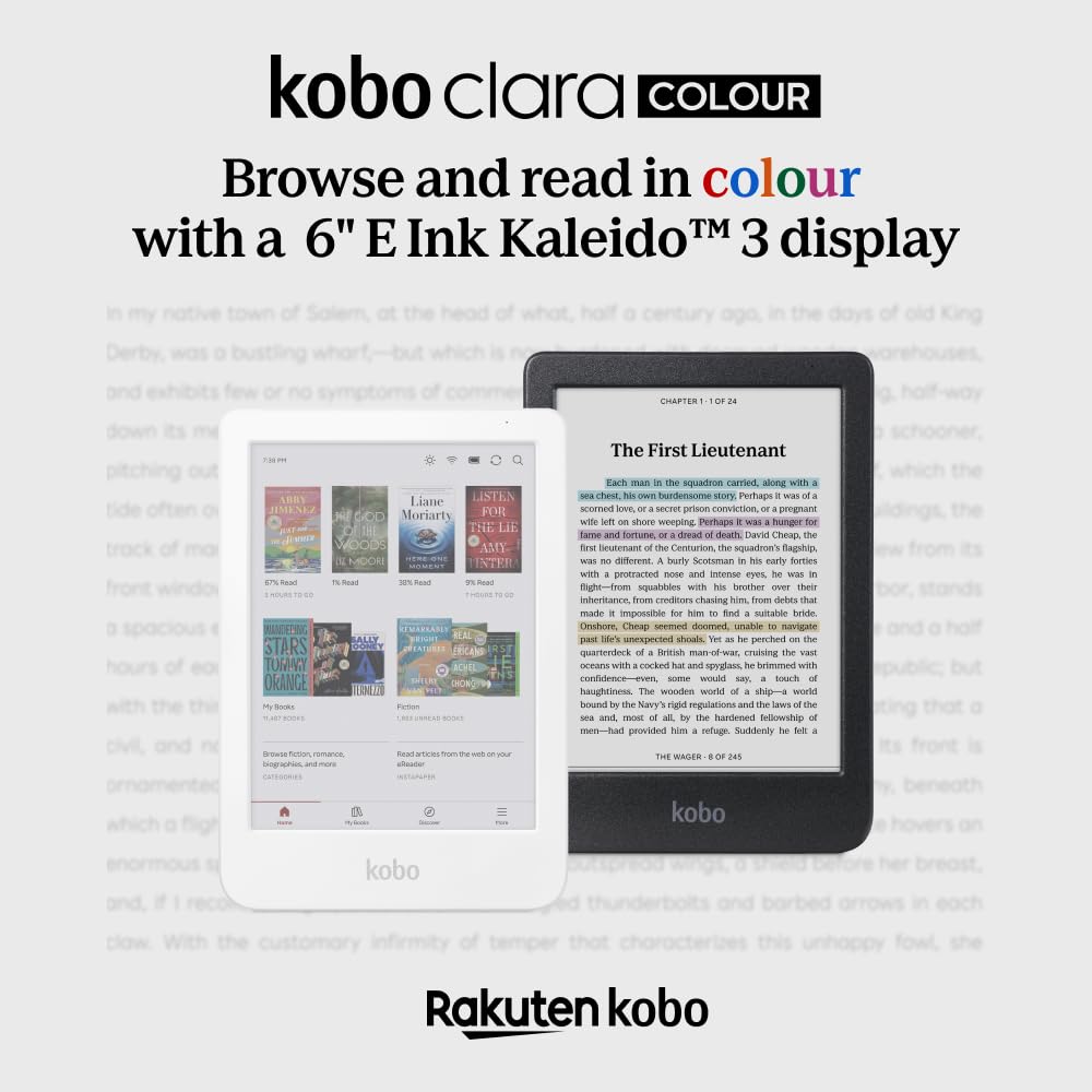 Kobo Clara Colour detalle de la pantalla Kaleido 3 mostrando ilustración clara