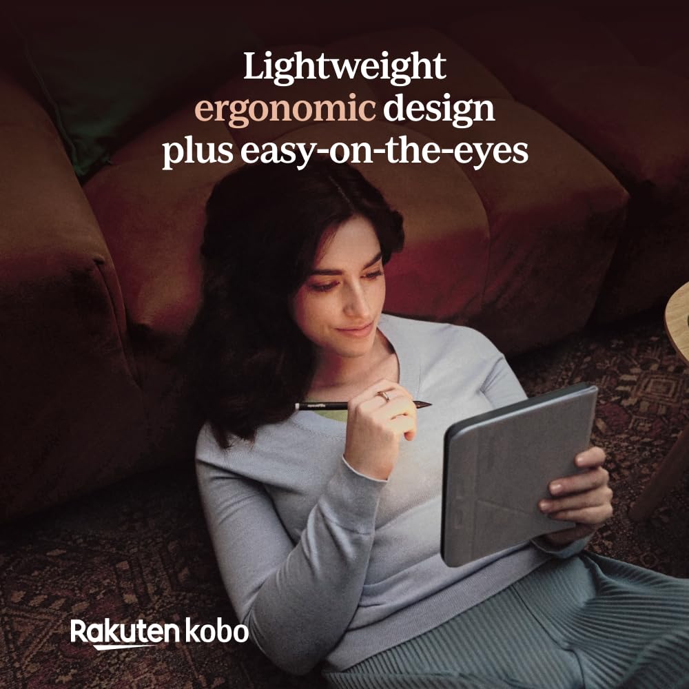 Kobo Libra Colour held in hand showing size and easy one-handed reading convenience