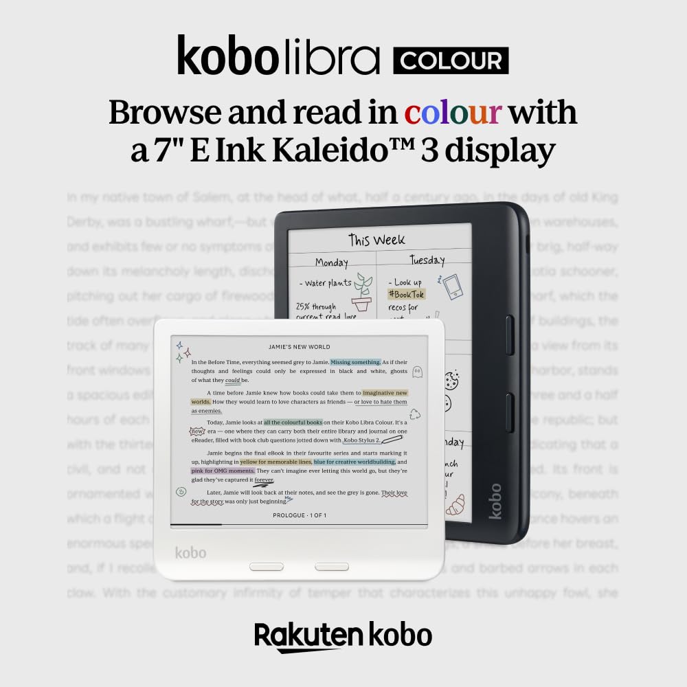 Kobo Libra Colour with stylus showing colorful annotations and productive note-taking