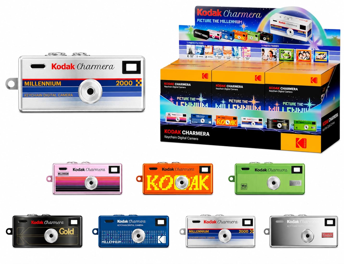 KODAK CHARMERA frente del empaque mostrando diseño y beneficios portátiles