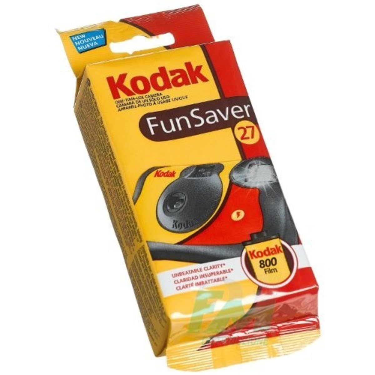 KODAK Funsaver comparación de tamaño junto a una mano para escala práctica