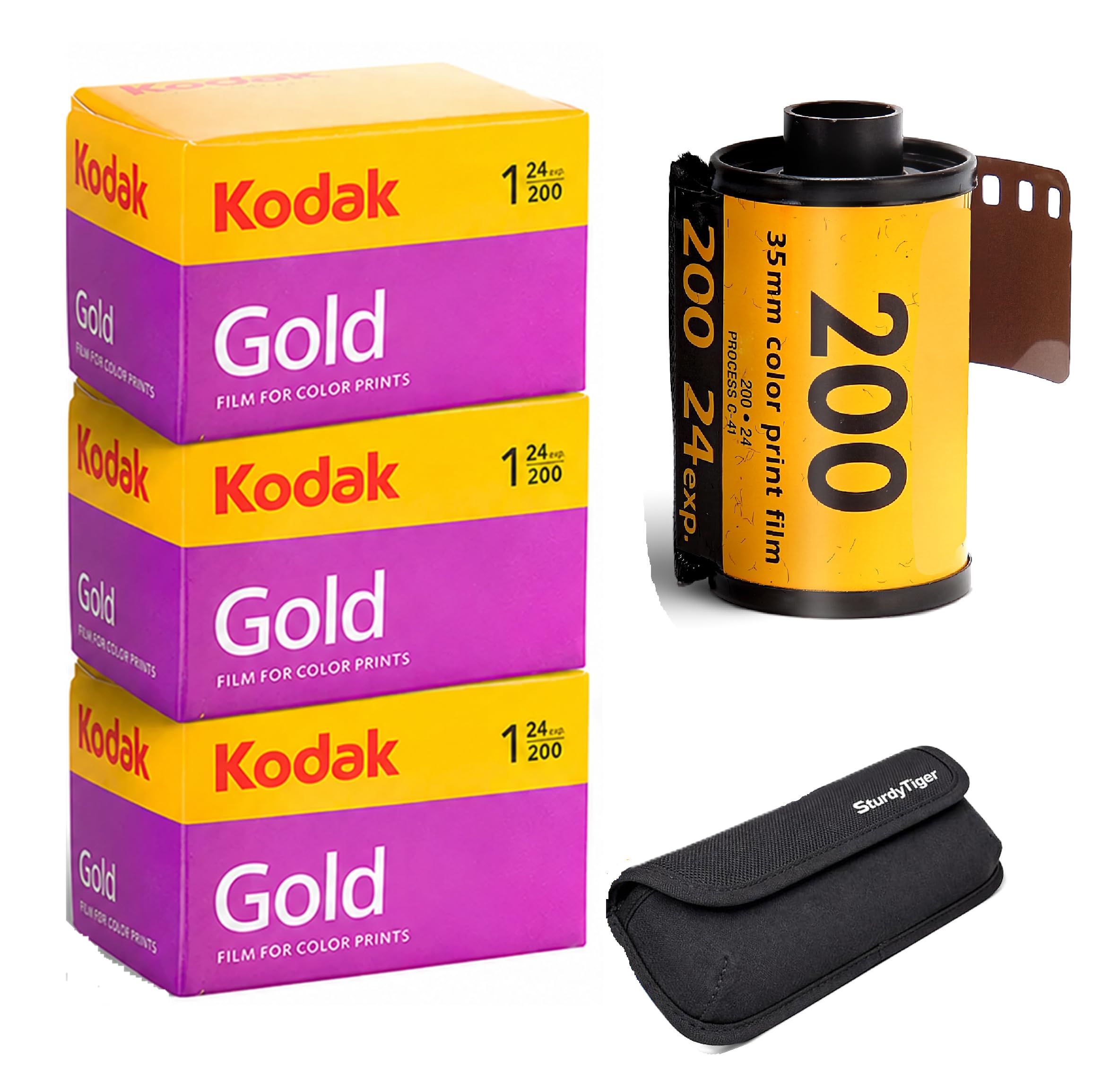 Eastman Kodak Company paquete frontal mostrando los tres rollos y estuche, ideal para organizar