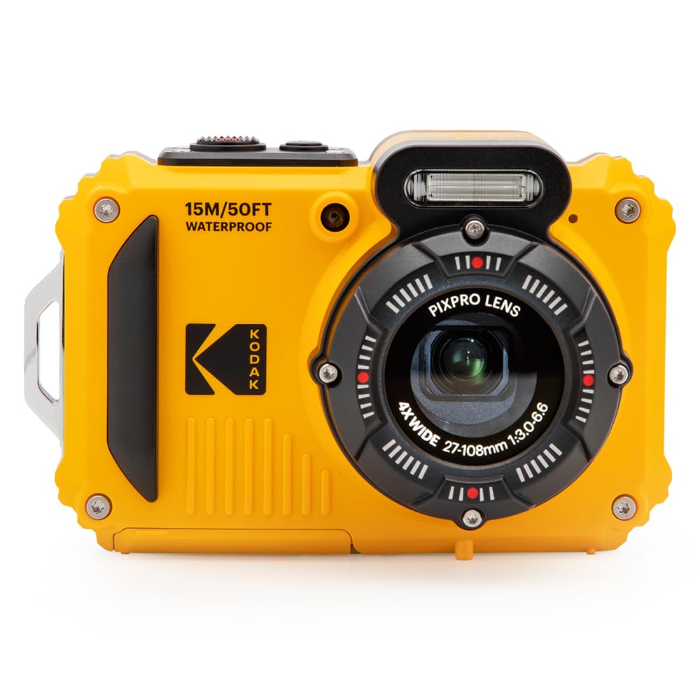 KODAK PIXPRO WPZ2 frontal mostrando controles y pulgar de usuario