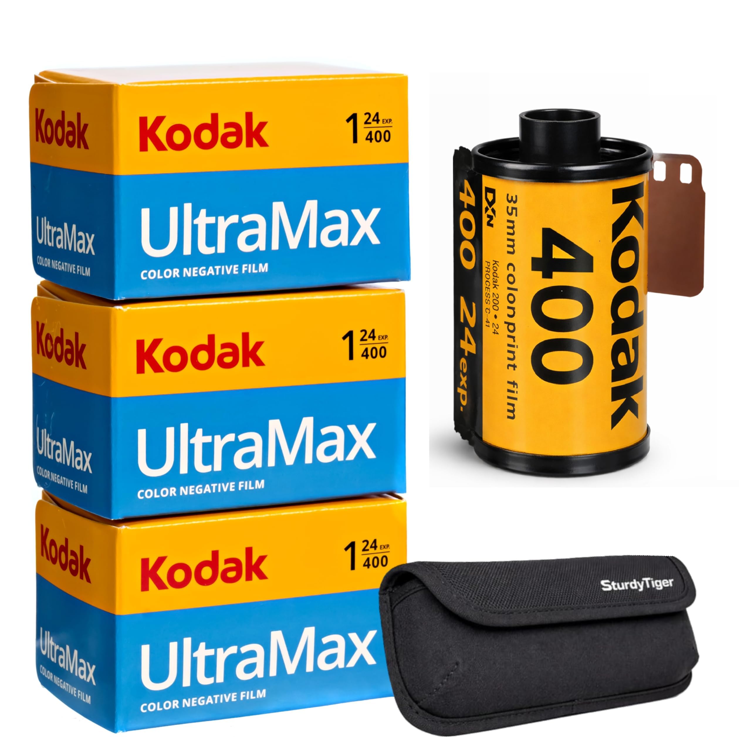 Eastman Kodak Company pack frontal mostrando los tres rollos y estuche para protección