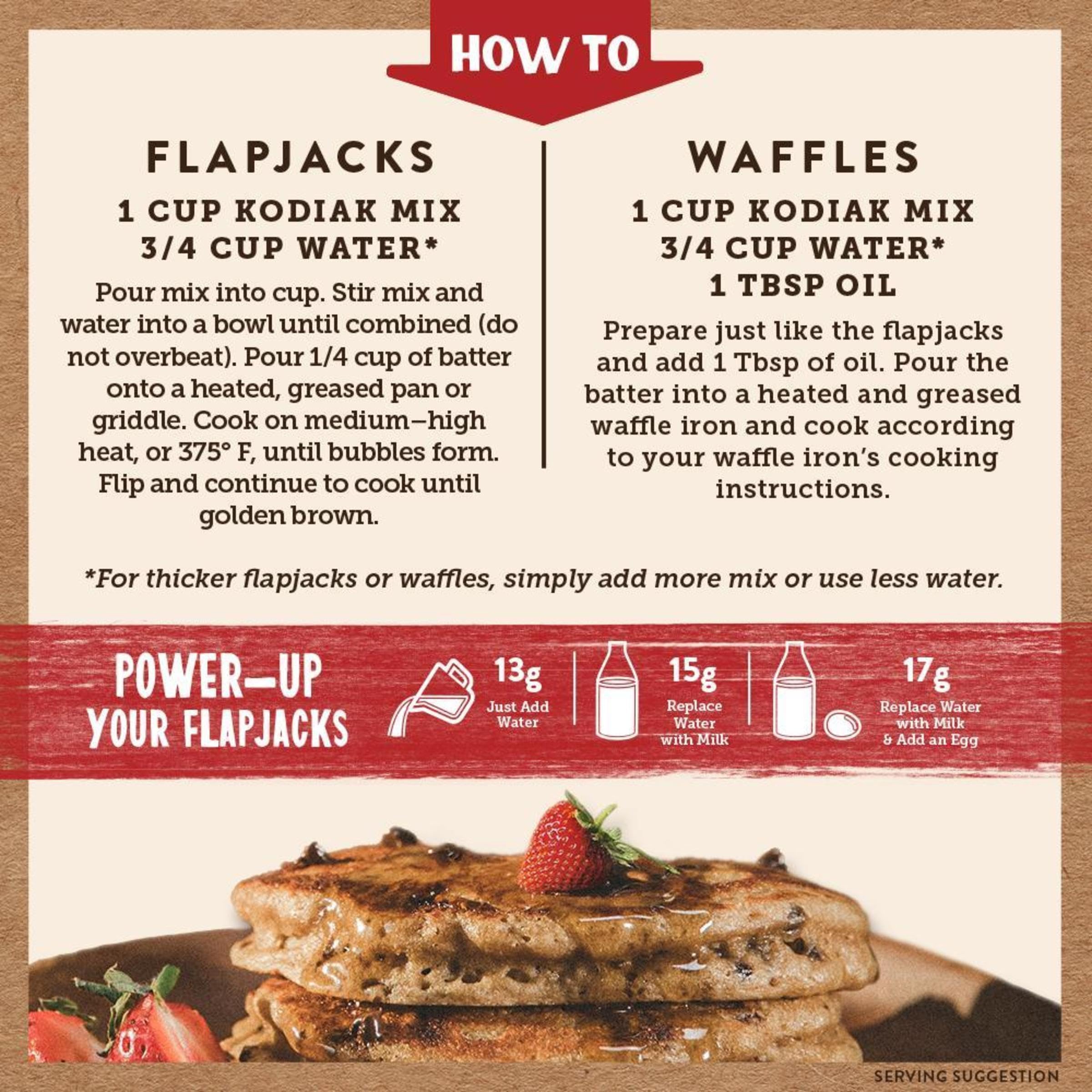 Kodiak Cakes primer plano de chispas en la mezcla, sabor equilibrado