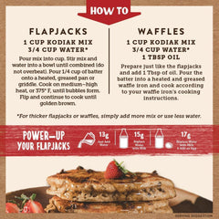 Kodiak Cakes primer plano de chispas en la mezcla, sabor equilibrado