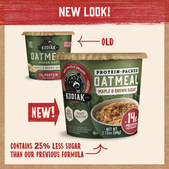 Kodiak Cakes primer plano de textura de avena que resalta cremosidad.