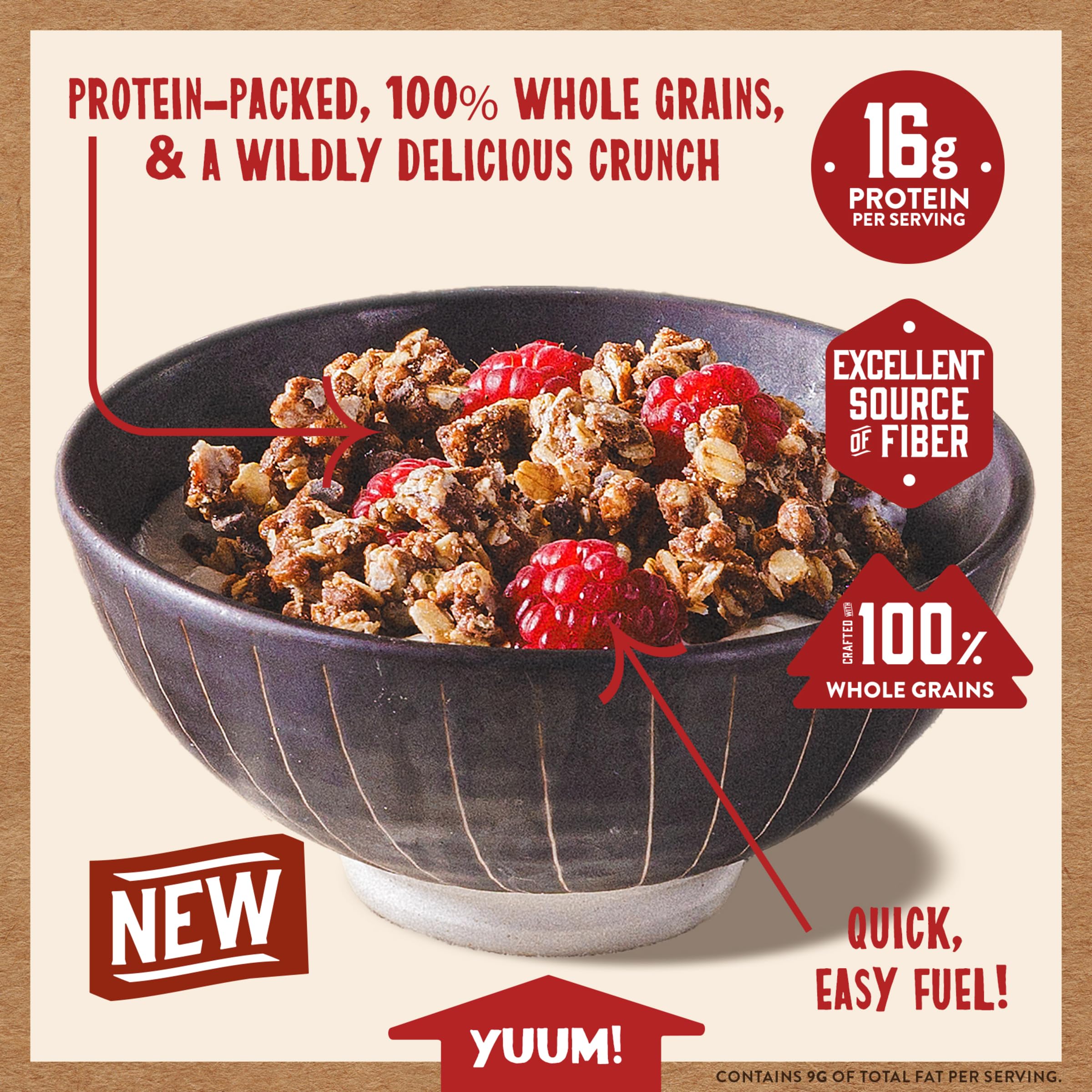 Kodiak Cakes granola servida sobre yogur para un desayuno nutritivo y saciante