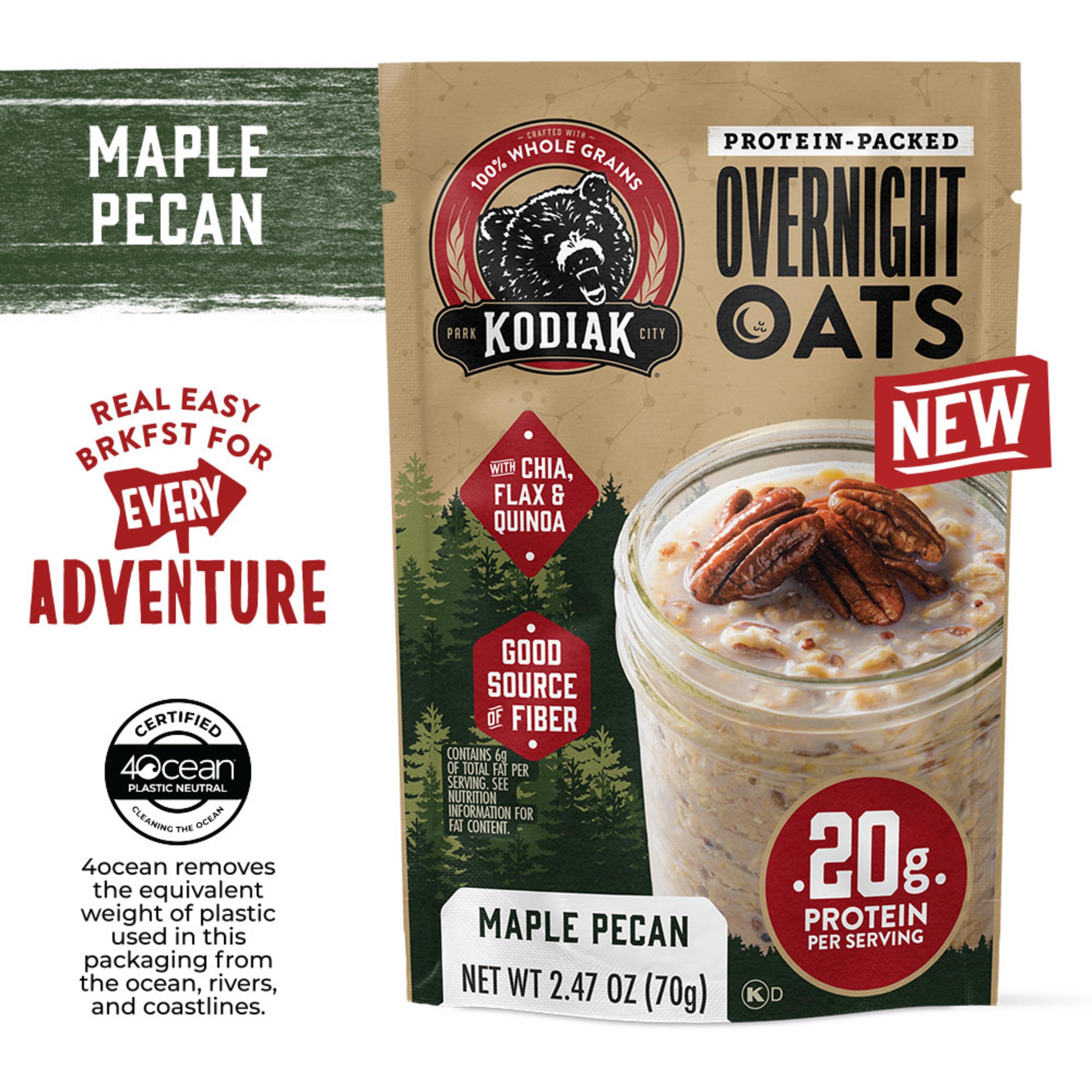 Kodiak Cakes primer plano de semillas y granos para textura y fibra