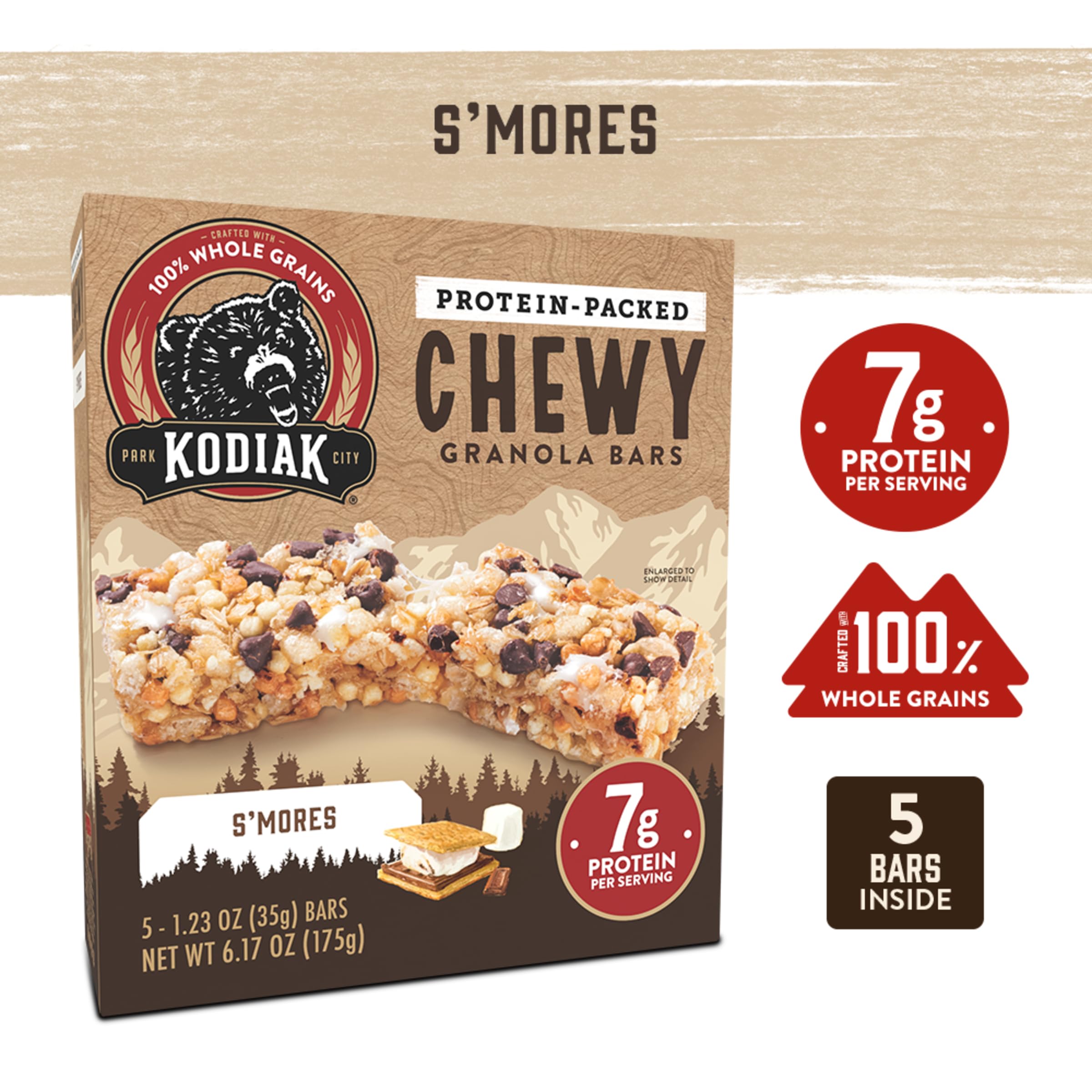 Kodiak Cakes detalle interior de la barra mostrando textura masticable y granos