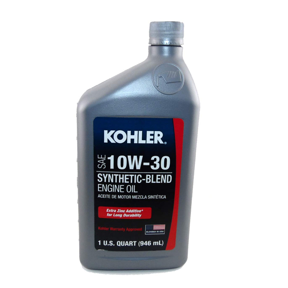 Kohler aceite 10W-30 frasco frontal que muestra etiqueta y facilita recambios