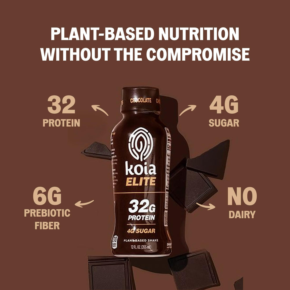 Koia etiqueta nutricional con información de 32g proteína y 4g azúcar