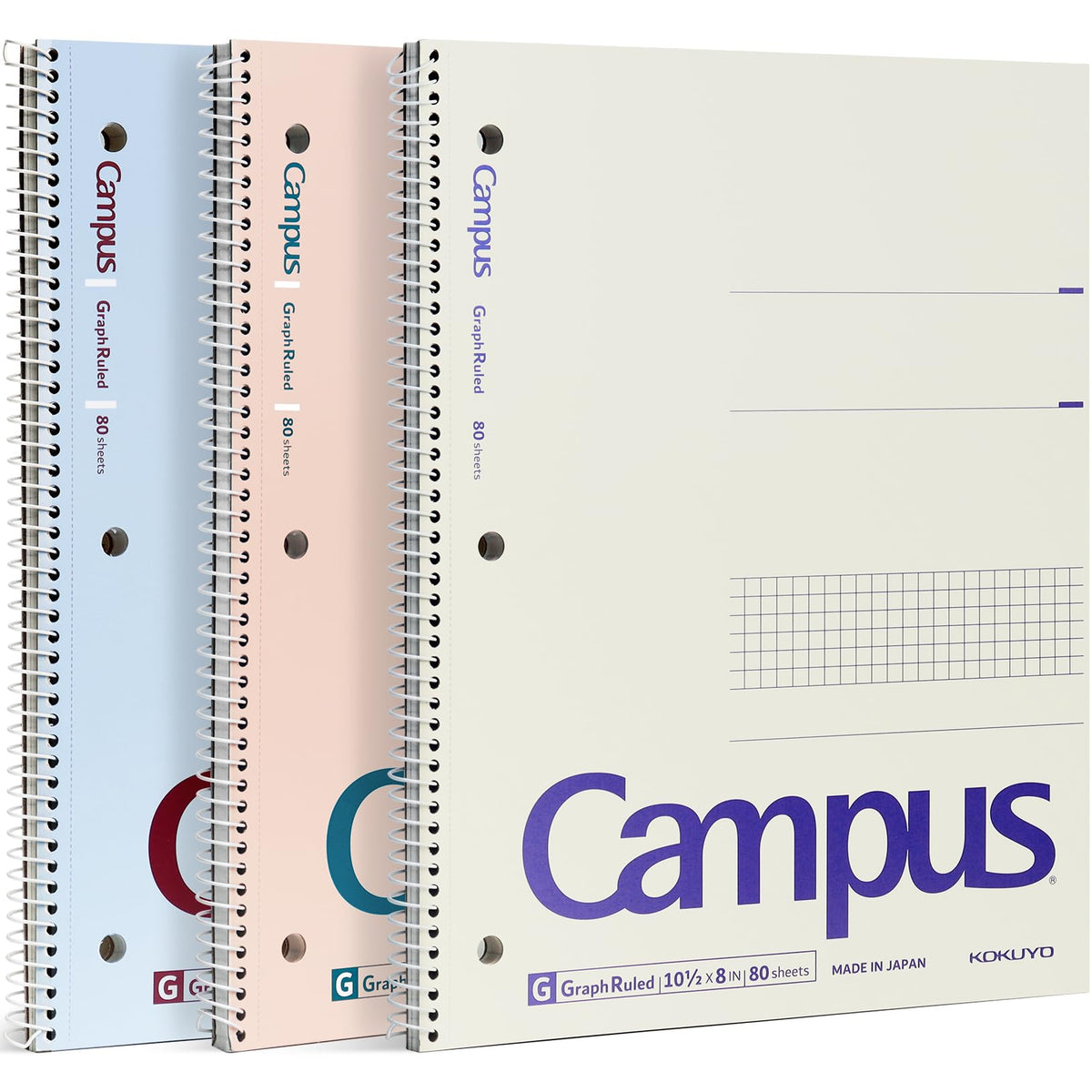 KOKUYO frontal del pack de tres cuadernos mostrando colores pastel y organización