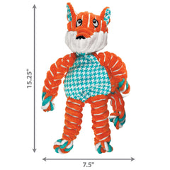 KONG Floppy Knots Fox perro jugando activo con chirriador y texturas estimulantes