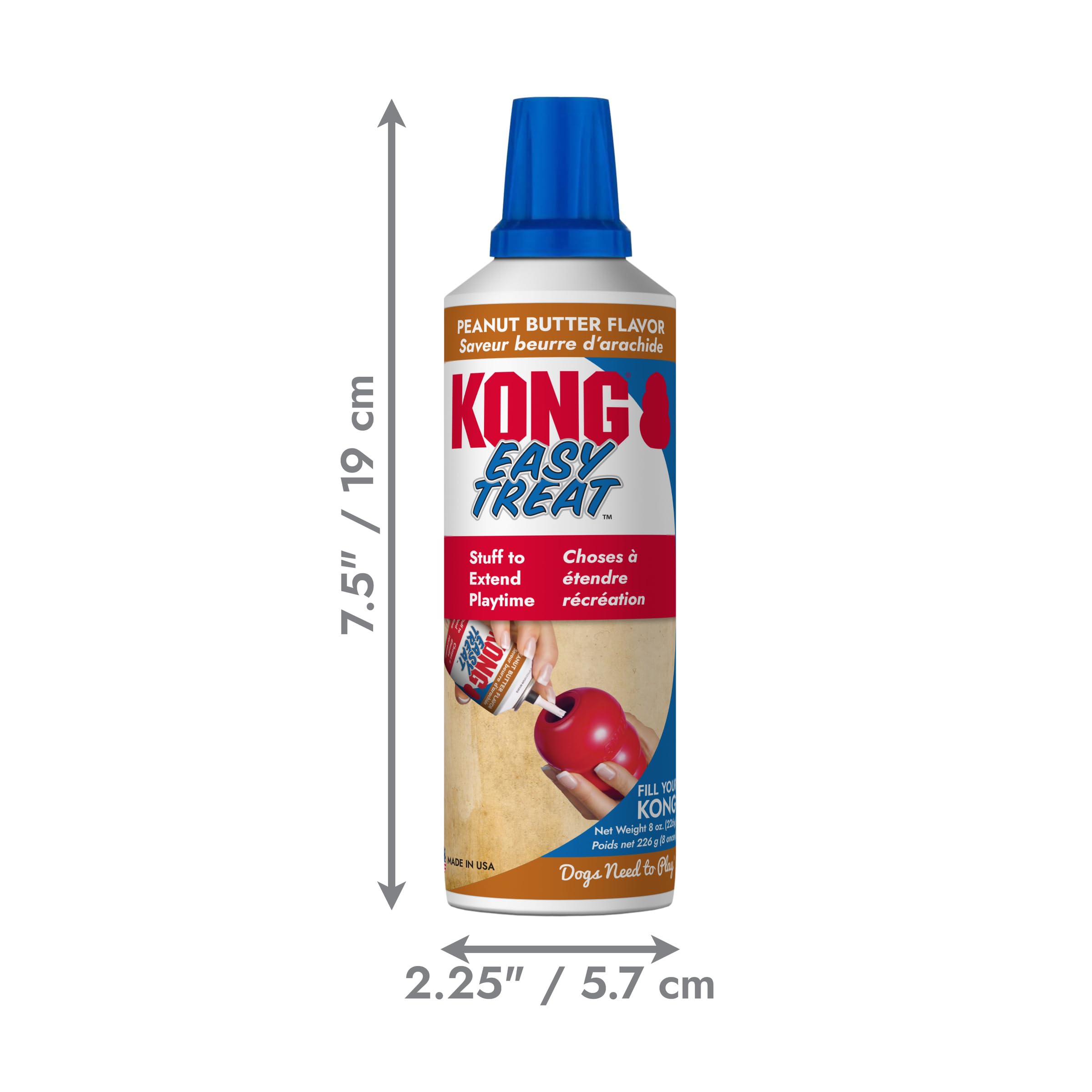 KONG tamaño del tubo comparado con una mano para transporte fácil