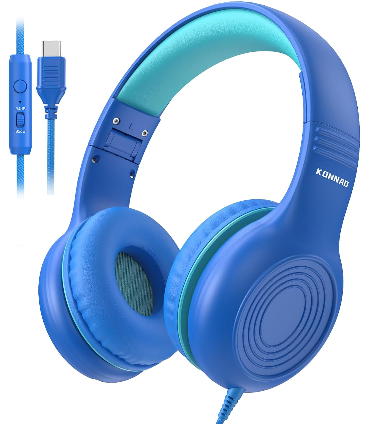 KONNAO auriculares frontal azul marino, diseño seguro para niños