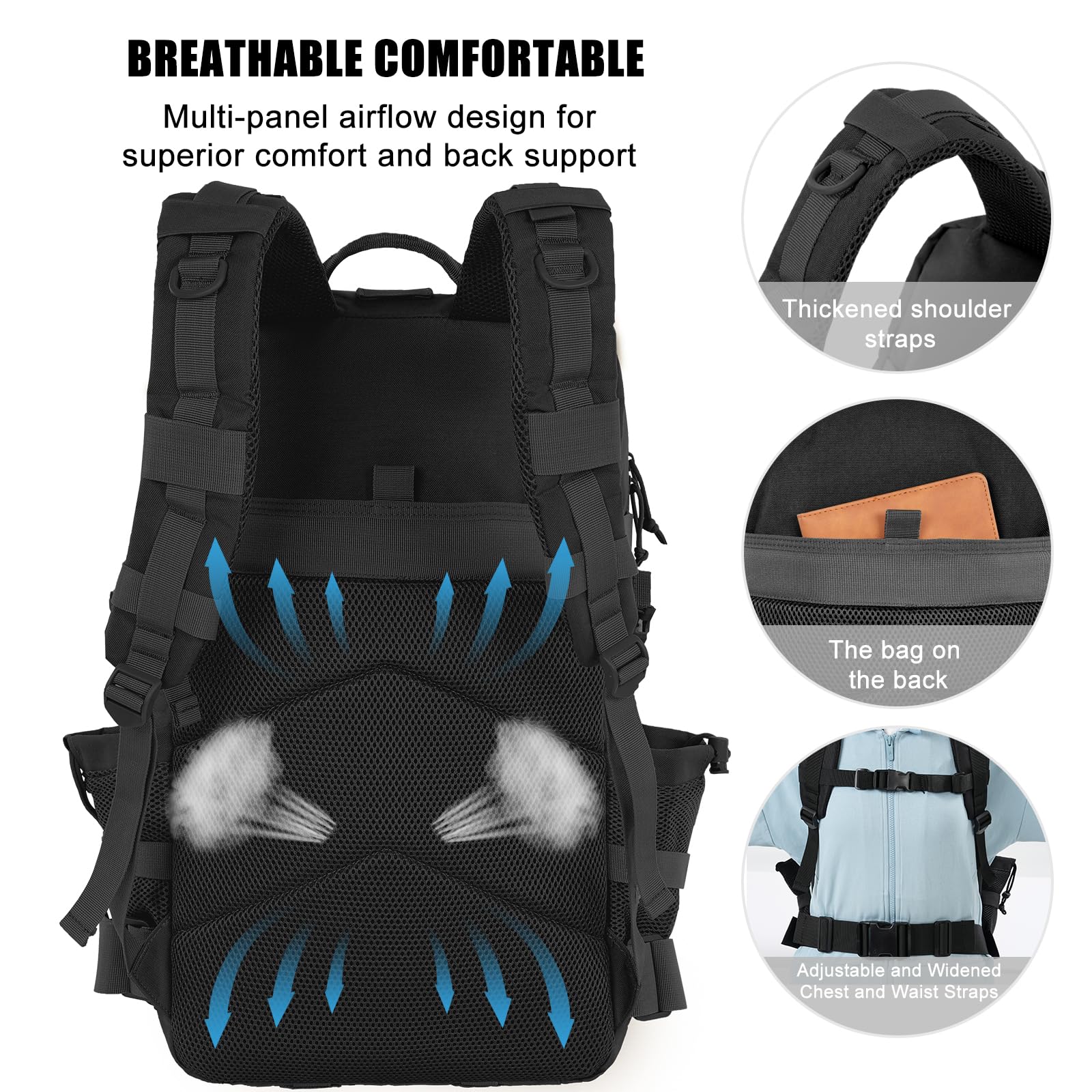kookoomia mochila junto a botella para comparar tamaño y capacidad