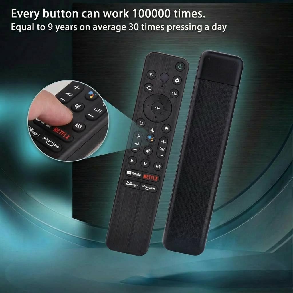 KOOMOER mando en uso desde un sofá con TV Sony para navegación rápida