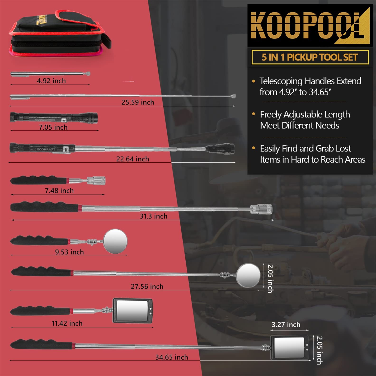 KOOPOOL bolsa de transporte abierta con herramientas ordenadas para portabilidad