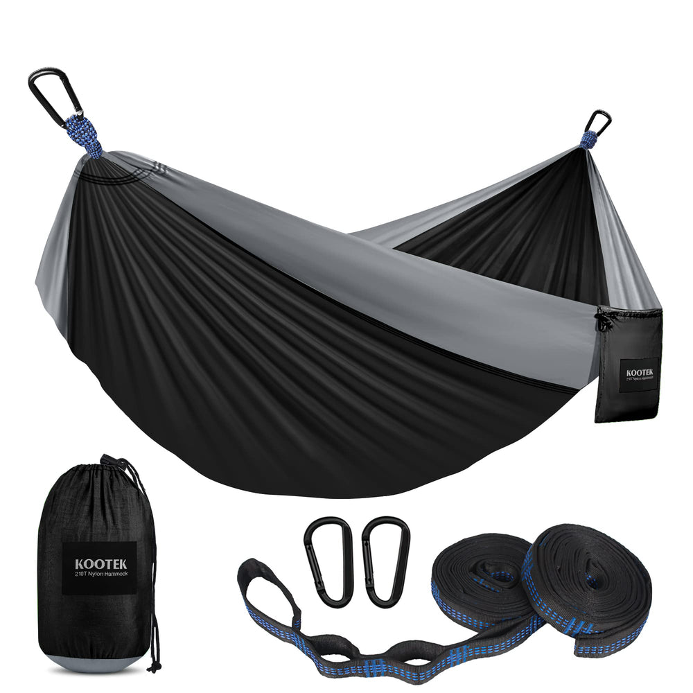 Kootek hamaca doble frontal mostrando tamaño y diseño, confort para exteriores