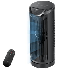 KopBeau ventilador torre frontal mostrando diseño elegante y beneficio de ahorro de espacio