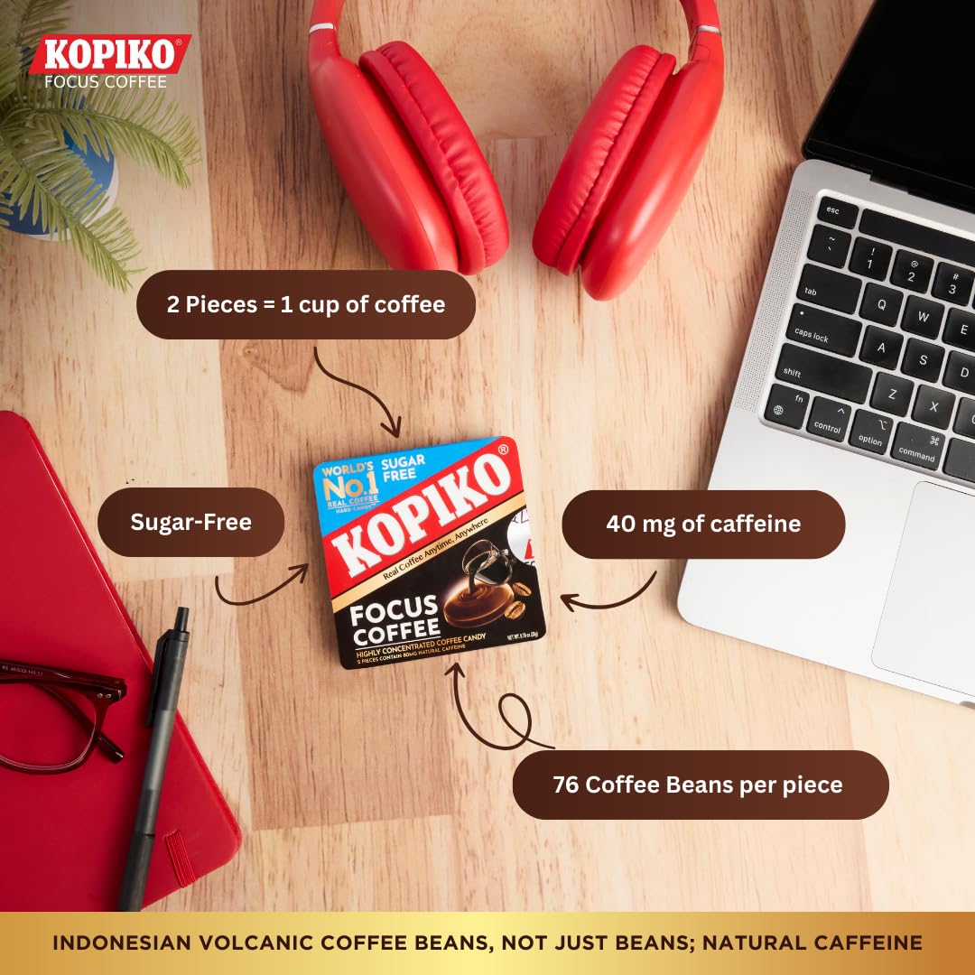 Kopiko Focus caramelo en mano para comparación de tamaño y practicidad