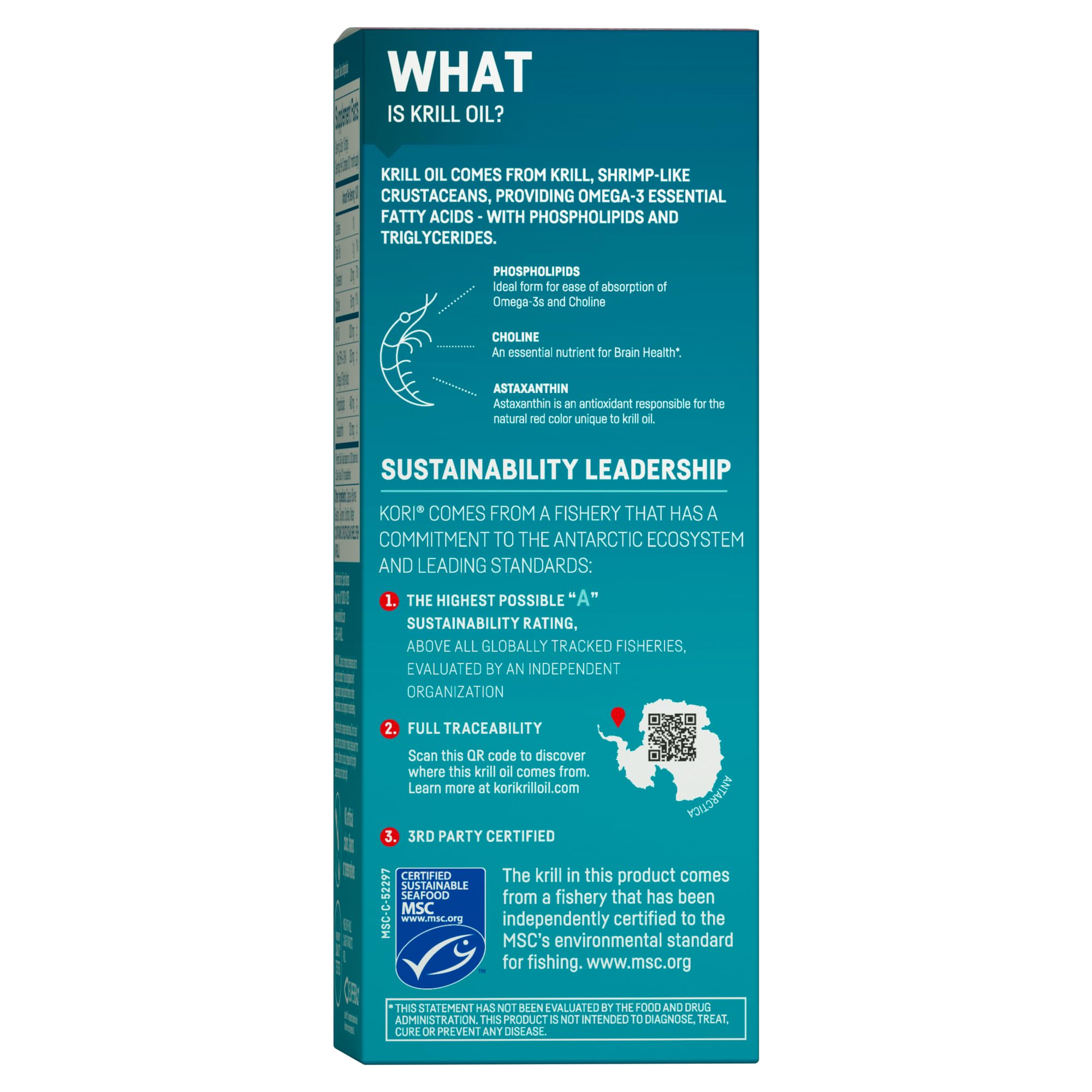 Kori Krill etiqueta con información nutricional legible y detalles de EPA y DHA