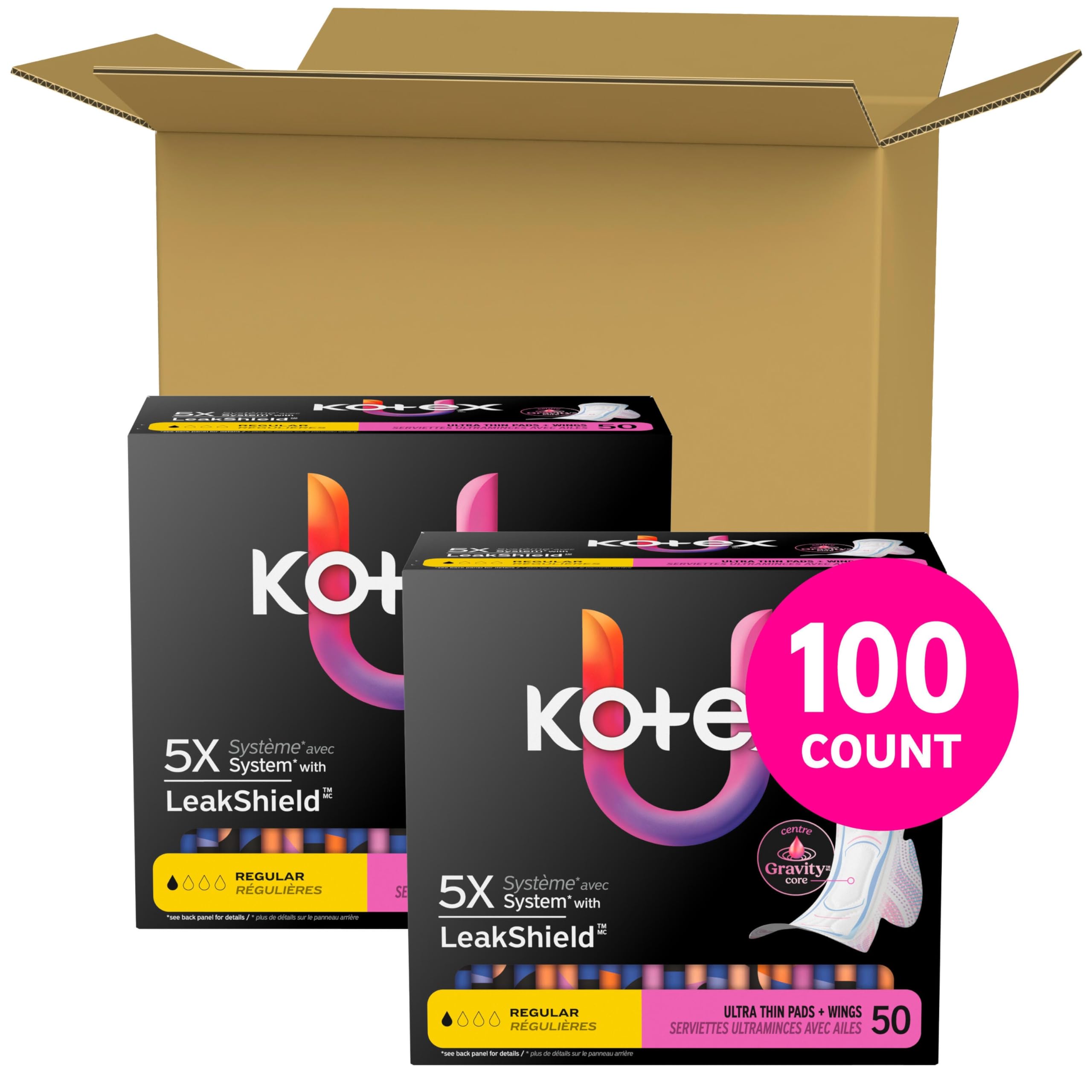 Kotex compresa desplegada mostrando perfil fino y absorción interna