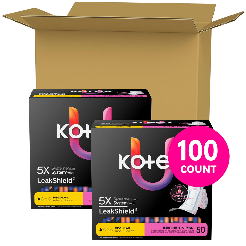 Kotex compresa desplegada mostrando perfil fino y absorción interna