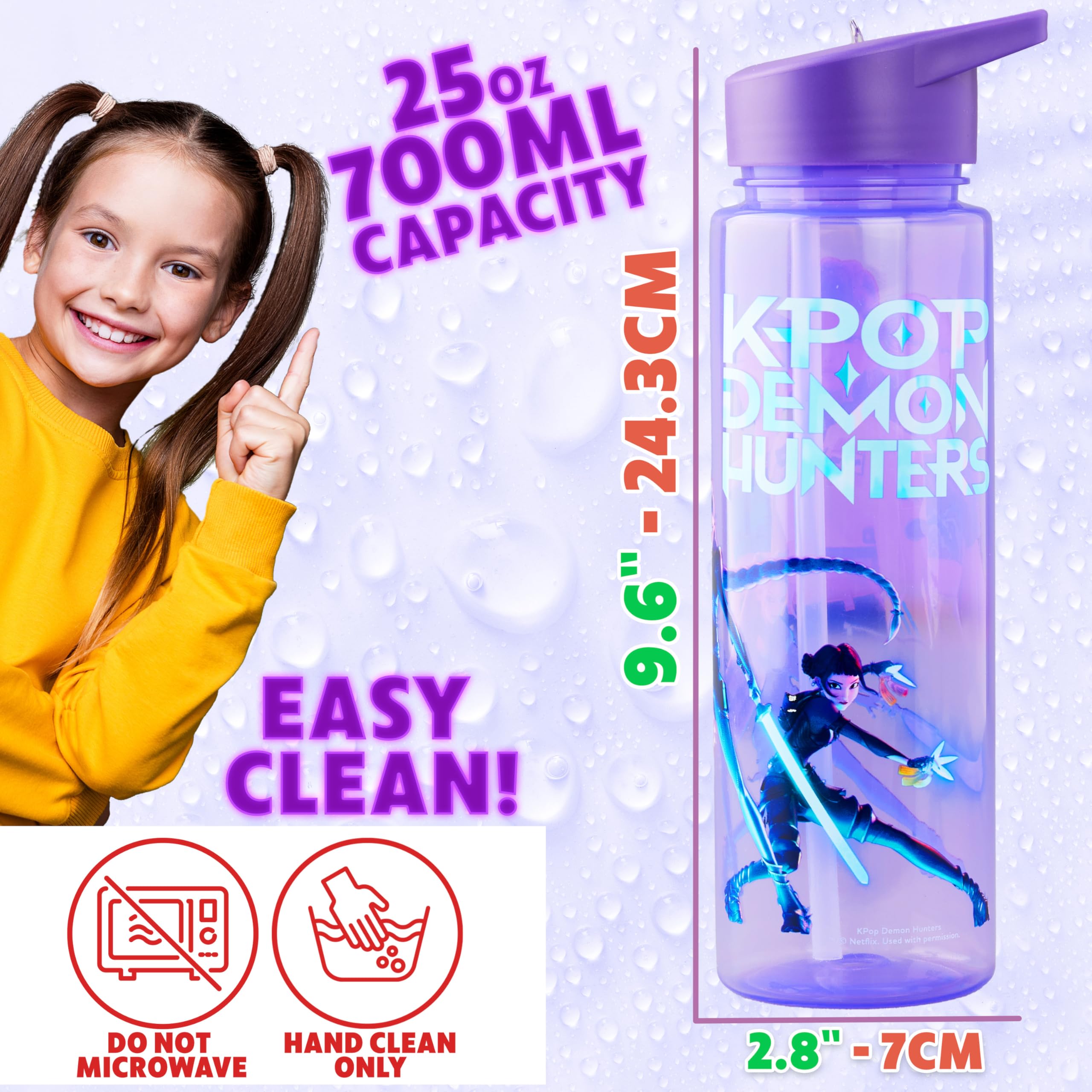 KPop Demon Hunters botella junto a mochila, ideal para escuela y actividades