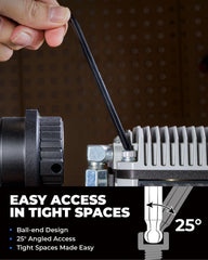 Kraftek toolant llave en mano junto a una regla, muestra escala y ergonomía para torque